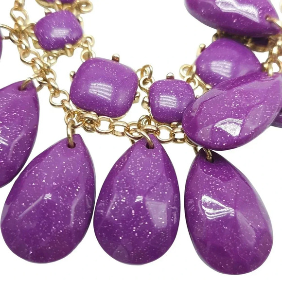 INC Purple Teardrop Acrylic Statement Necklace Lobster Closure Gold Tone Vintage - Picture 5 of 8